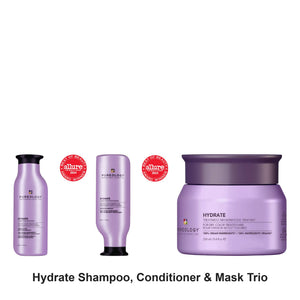 Pureology - Hydrate Shampoo, Conditioner & Mask Trio Bundle – bundle contents: Hydrate Shampoo 266ml, Hydrate Conditioner 266ml, Hydrate Treatment Mask 250ml