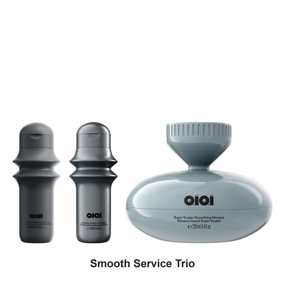 Qiqi - Smooth Service Shampoo, Conditioner & Super Soaker Masque Trio Bundle – bundle contents: Smooth Service Shampoo 300ml, Hydration Fixation Conditioner 300ml, Super Soaker Masque (Tub) 250ml