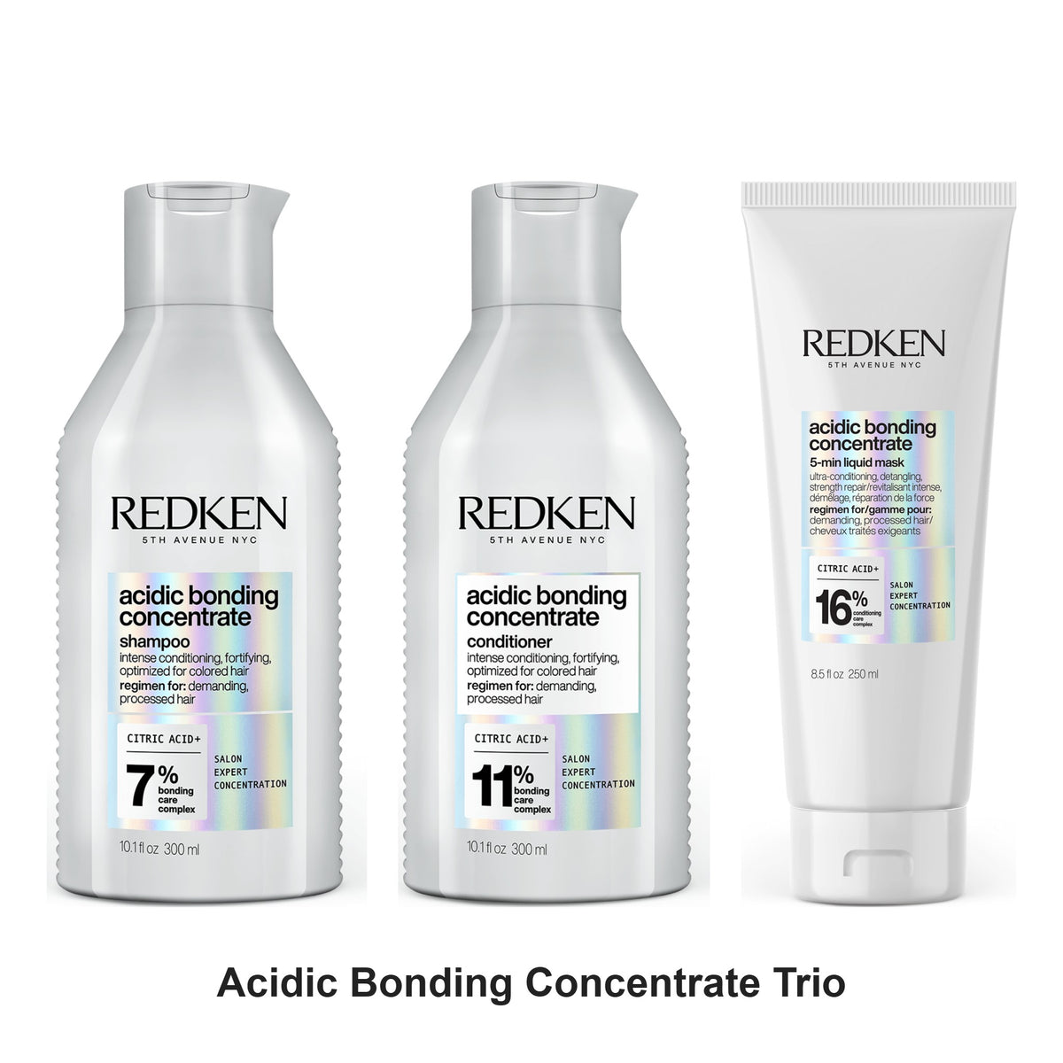 Redken - Acidic Bonding Concentrate Shampoo, Conditioner & Liquid Mask Trio Bundle – bundle contents: Acidic Bonding Concentrate Shampoo 300ml, Acidic Bonding Concentrate Conditioner 300ml, Acidic Bonding Concentrate 5 Min Liquid Mask 250ml