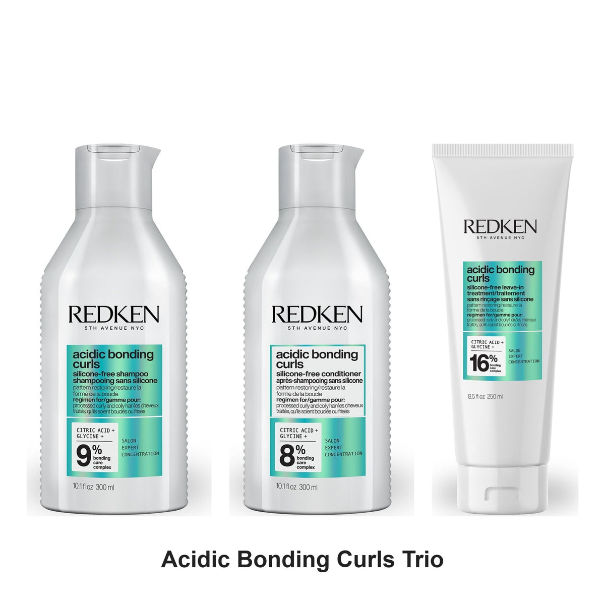 Redken - Acidic Bonding Curls Shampoo, Conditioner & Leave-In Trio Bundle – bundle contents: Acidic Bonding Curls Shampoo 300ml, Acidic Bonding Curls Conditioner 300ml, Acidic Bonding Curls Leave-In Treatment 250ml