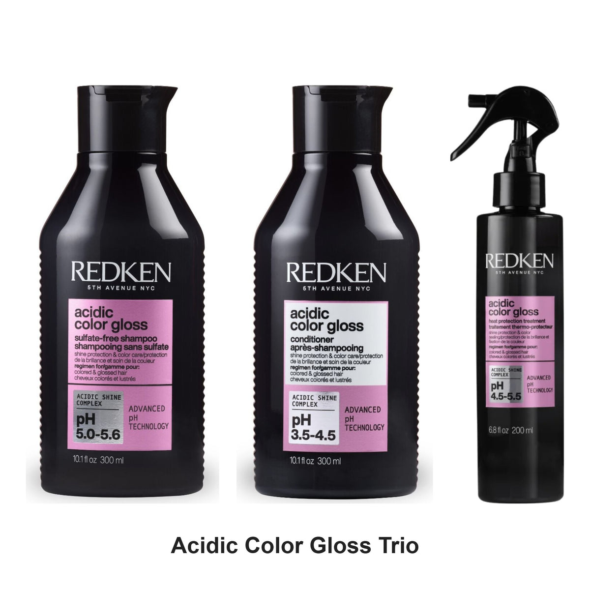 Redken - Acidic Color Gloss Shampoo, Conditioner & Leave-In Trio Bundle – bundle contents: Acidic Color Gloss Shampoo 300ml, Acidic Color Gloss Conditioner 300ml, Acidic Color Gloss Heat Protection Leave-In 190ml
