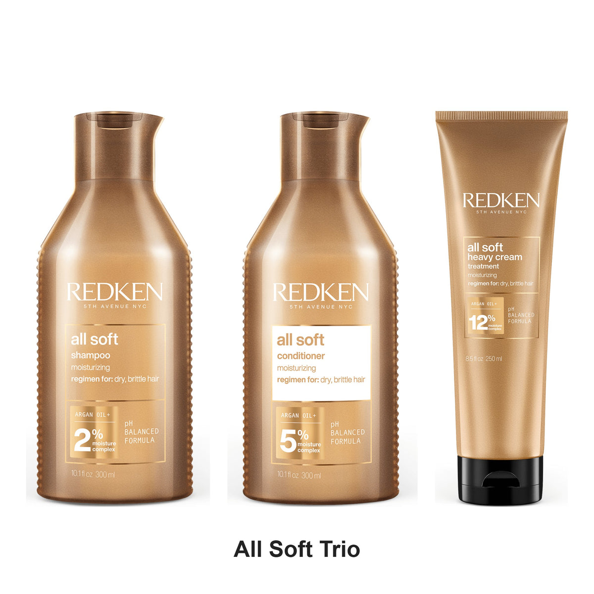 Redken - All Soft Shampoo, Conditioner & Heavy Cream Trio Bundle – bundle contents: All Soft Shampoo 300ml, All Soft Conditioner 300ml, All Soft Heavy Cream Treatment 250ml