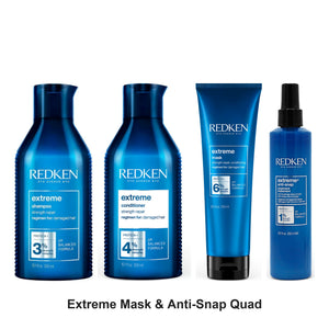 Redken - Extreme Shampoo, Conditioner, Mask & Anti-Snap Quad Bundle – bundle contents: Extreme Shampoo 300ml, Extreme Conditioner 300ml, Extreme Mask 250ml, Extreme Anti-Snap Leave-In Treatment 240ml