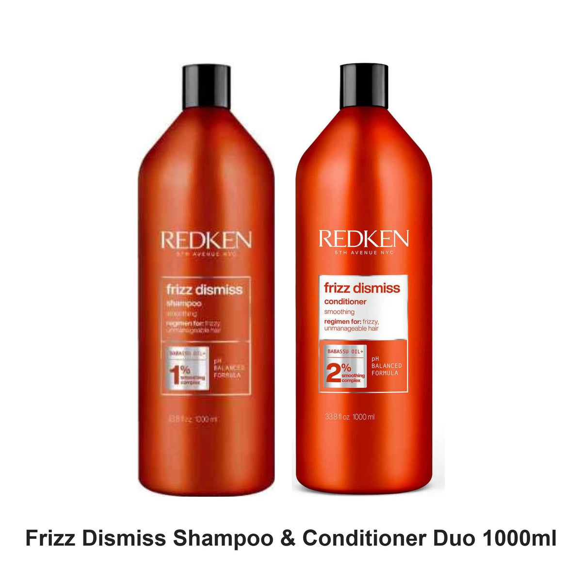 Redken - Frizz Dismiss Shampoo & Conditioner Duo 1000ml Bundle – bundle contents: Frizz Dismiss Sodium Chloride-Free Shampoo 1000ml, Frizz Dismiss Sodium Chloride-Free Conditioner 1000ml