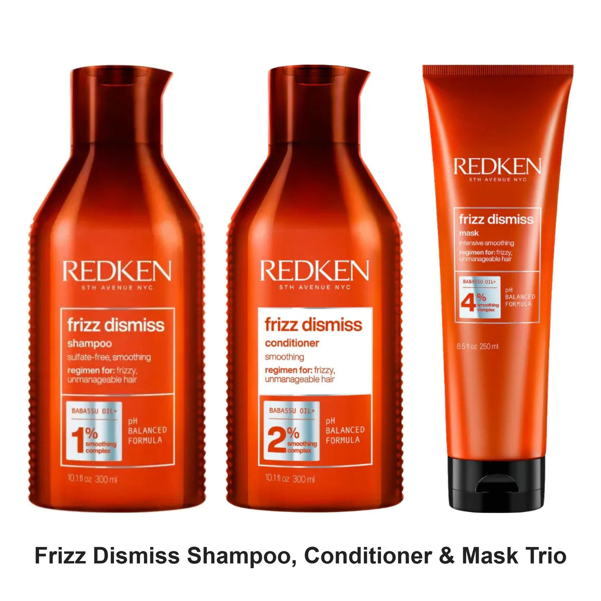Redken - Frizz Dismiss Shampoo, Conditioner & Mask Trio Bundle – bundle contents: Frizz Dismiss Shampoo 300ml, Frizz Dismiss Conditioner 300ml, Frizz Dismiss Mask 250ml