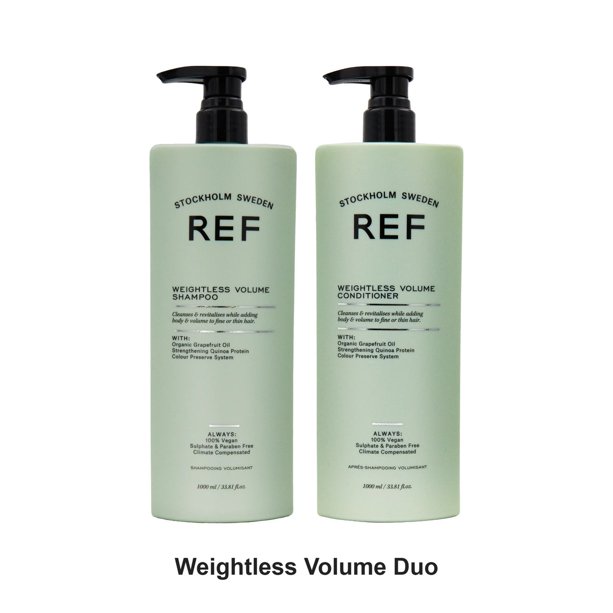 REF Stockholm - Weightless Volume Shampoo & Conditioner Duo 1000ml Bundle – bundle contents: Ref Stockholm sweden - Weightless Volume Shampoo 1000ml, Ref Stockholm sweden - Weightless Volume Conditioner 1000ml