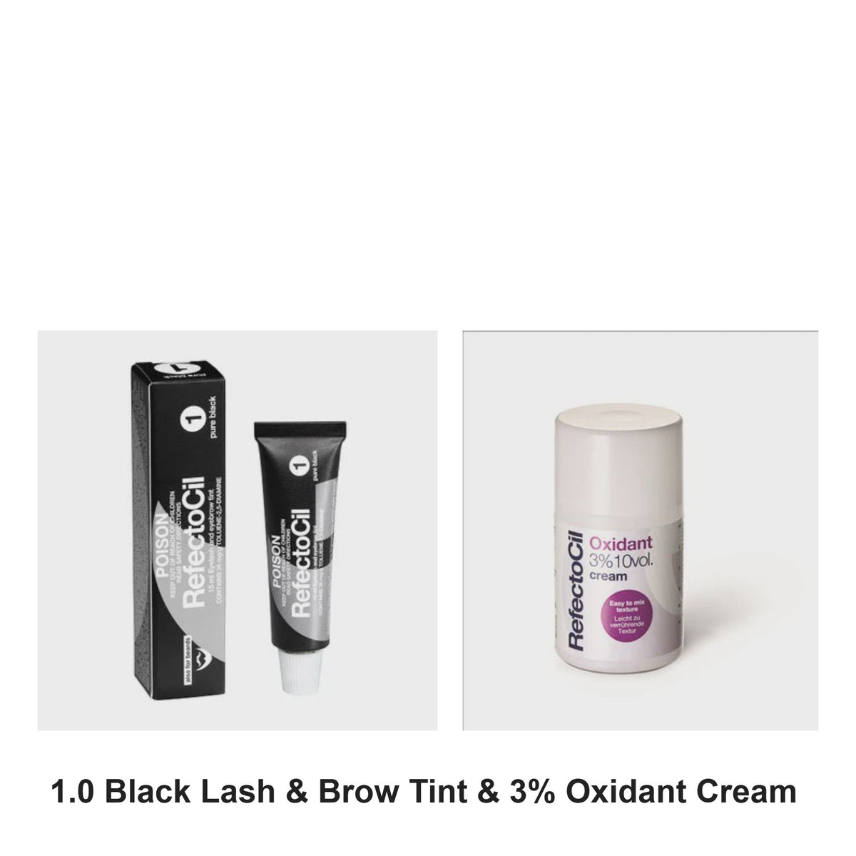 Refectocil - 1.0 Black Lash & Brow Tint & 3% Oxidant Cream Duo Bundle – bundle contents: 1.0 Black Lash & Brow Tint 15ml, 3% Oxidant Cream 100ml