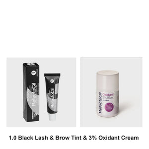 Refectocil - 1.0 Black Lash & Brow Tint & 3% Oxidant Cream Duo Bundle – bundle contents: 1.0 Black Lash & Brow Tint 15ml, 3% Oxidant Cream 100ml