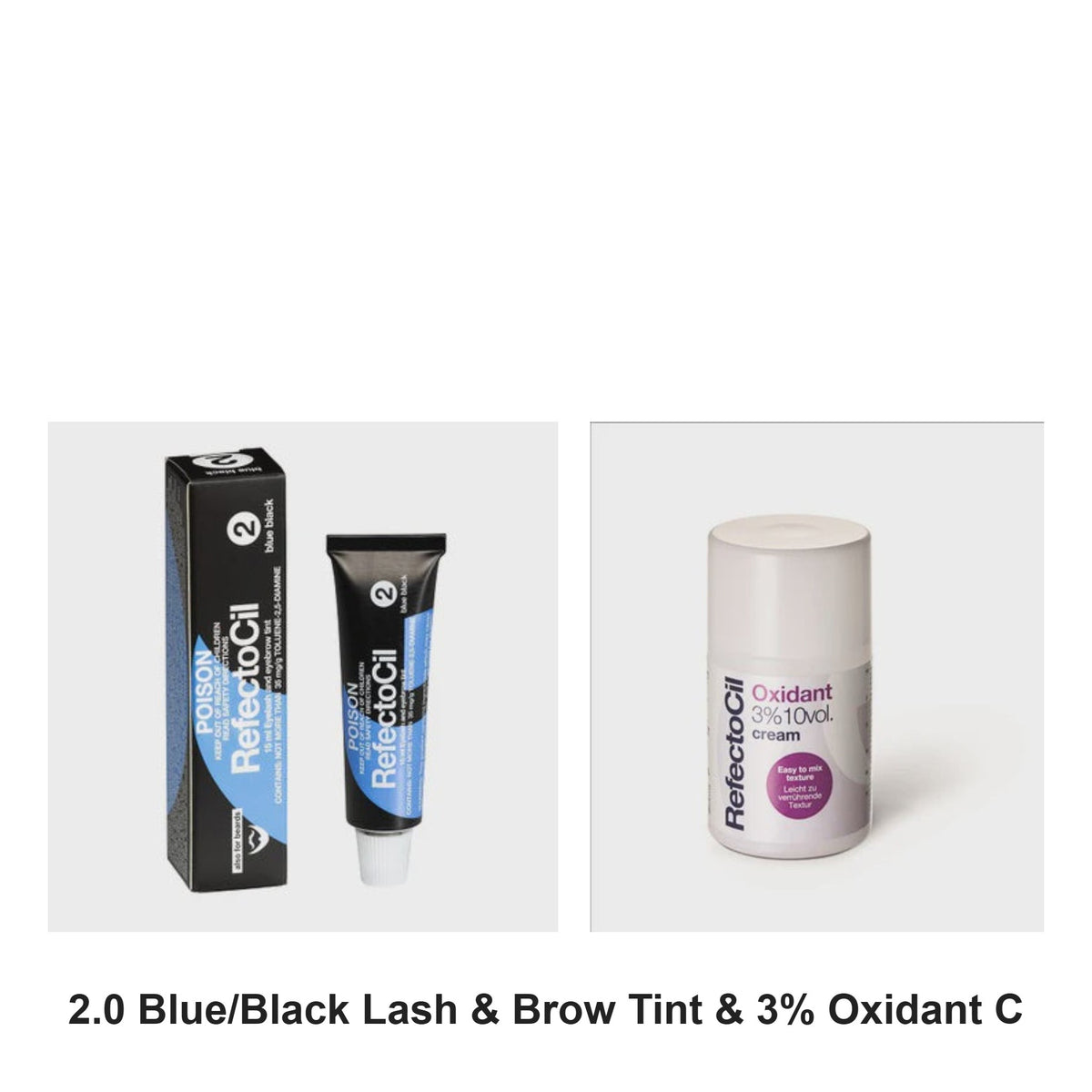 Refectocil - 2.0 Blue/Black Lash & Brow Tint & 3% Oxidant Cream Duo Bundle – bundle contents: 2.0 Blue/Black Lash & Brow Tint 15ml, 3% Oxidant Cream 100ml