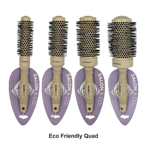 Salon & Co - Eco Friendly Round Brush Quad Set (25, 34, 44 & 53mm) Bundle – bundle contents: Eco Friendly Professional Round Brush 25mm, Eco Friendly Professional Round Brush 34mm, Eco Friendly Professional Round Brush 44mm, Eco Friendly Professional Round Brush 53mm
