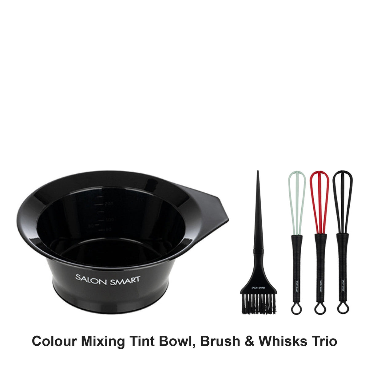 Salon Smart - Colour Mixing Tint Bowl, Brush & Whisks Trio Bundle – bundle contents: Tint Bowl Black, Jumbo Tint Brush Black, Hair Colour Whisks 3pk