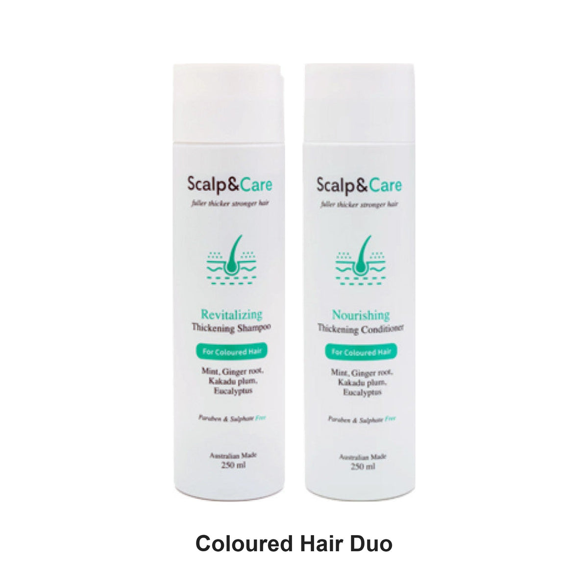 Scalp&Care - Coloured Hair Thickening Shampoo & Conditioner Duo Bundle – bundle contents: Revitalizing Thickening Shampoo Coloured Hair 250ml, Nourish Thickening Conditioner Coloured Hair 250ml