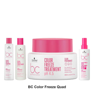 Schwarzkopf Professional - BC Color Freeze Shampoo, Conditioner, Treatment & Spray Conditioner Quad Bundle – bundle contents: BC Clean Performance pH 4.5 Color Freeze Shampoo 250ml, BC Clean Performance pH 4.5 Color Freeze Conditioner 200ml, BC Clean Performance pH 4.5 Color Freeze Treatment 200ml, BC Clean Performance pH 4.5 Color Freeze Spray Conditioner 200ml