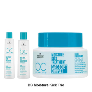 Schwarzkopf Professional - BC Moisture Kick Shampoo, Conditioner & Treatment Trio Bundle – bundle contents: BC Clean Performance Moisture Kick Shampoo 250ml, BC Clean Performance Moisture Kick Conditioner 200ml, BC Clean Performance Moisture Kick Treatment 200ml