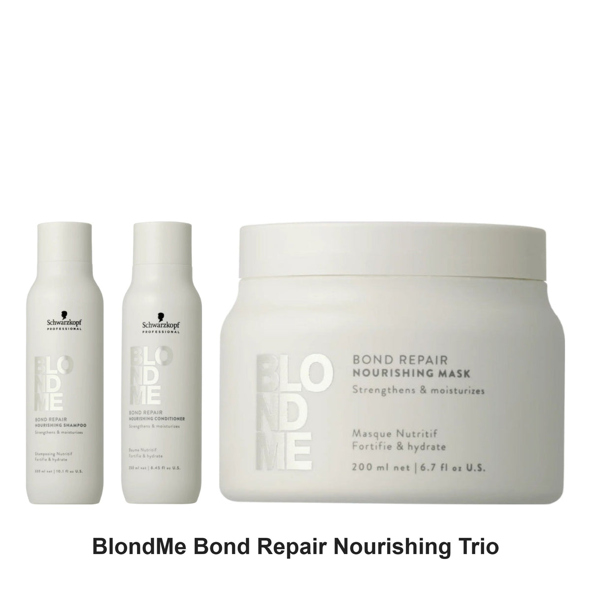 Schwarzkopf Professional - BlondMe Bond Repair Nourishing Shampoo, Conditioner & Mask Trio Bundle – bundle contents: BlondMe Bond Repair Nourishing Shampoo 300ml, BlondMe Bond Repair Nourishing Conditioner 250ml, BlondMe Bond Repair Nourishing Mask 200ml
