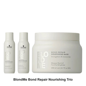 Schwarzkopf Professional - BlondMe Bond Repair Nourishing Shampoo, Conditioner & Mask Trio Bundle – bundle contents: BlondMe Bond Repair Nourishing Shampoo 300ml, BlondMe Bond Repair Nourishing Conditioner 250ml, BlondMe Bond Repair Nourishing Mask 200ml