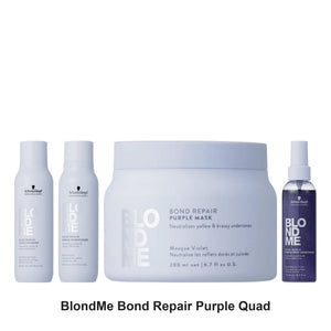 Schwarzkopf Professional - BlondMe Bond Repair Purple Shampoo, Conditioner, Mask & Spray Conditioner Quad Bundle – bundle contents: BlondMe Bond Repair Purple Shampoo 300ml, BlondMe Bond Repair Purple Conditioner 250ml, BlondMe Bond Repair Purple Mask 200ml, BlondMe Bond Repair Purple Spray Conditioner 150ml