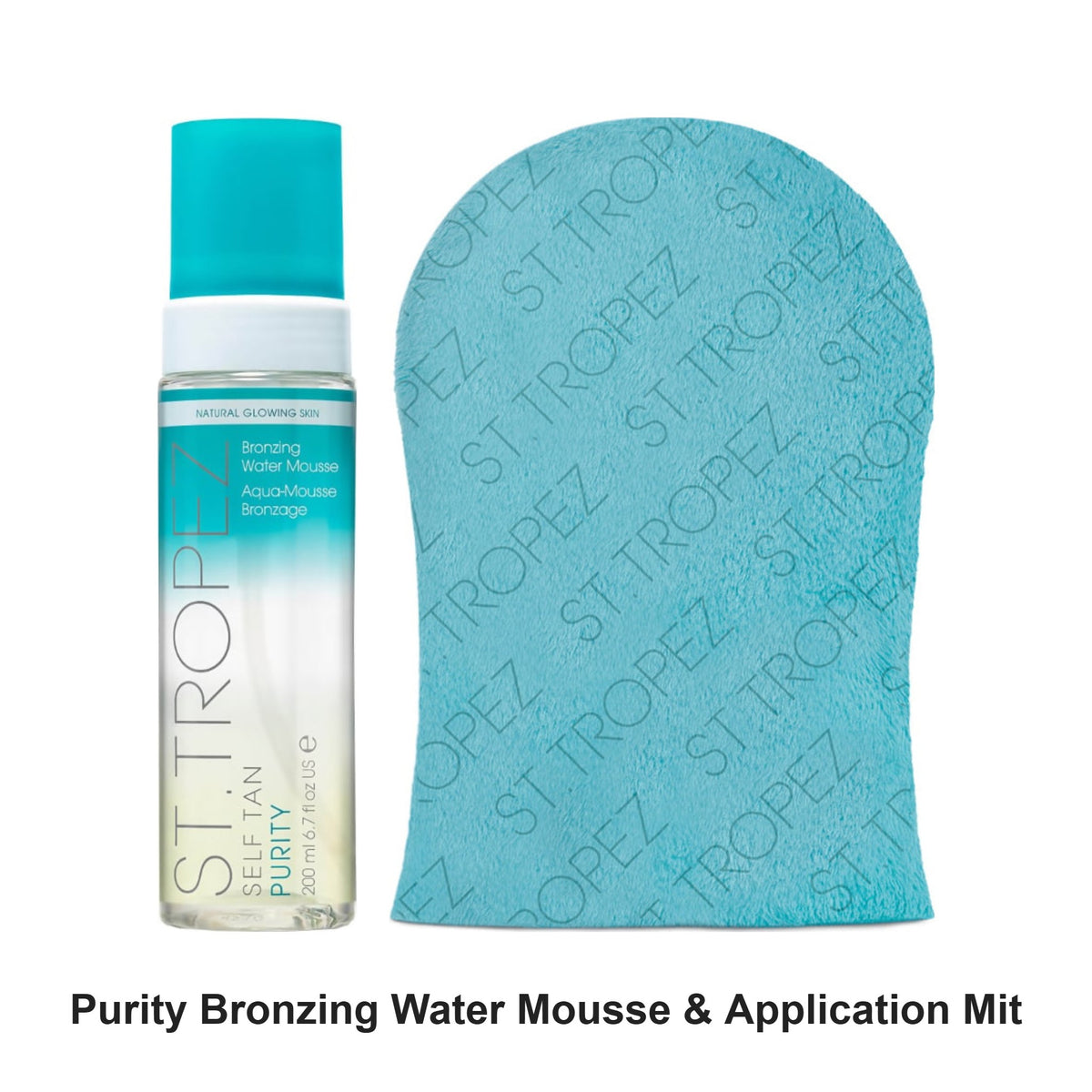 St Tropez - Purity Bronzing Water Mousse & Application Mitt Duo Bundle – bundle contents: Purity Bronzing Water Mousse 200ml, Double Velvet Application Mitt