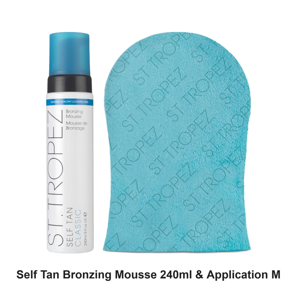 St Tropez - Self Tan Bronzing Mousse 240ml & Application Mitt Duo Bundle – bundle contents: Self Tan Bronzing Mousse 240ml, Double Velvet Application Mitt