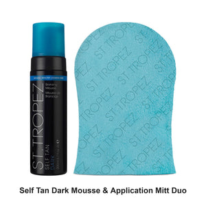 St Tropez - Self Tan Dark Mousse & Application Mitt Duo Bundle – bundle contents: Self Tan Dark Mousse 200ml, Double Velvet Application Mitt