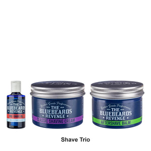 The Bluebeards Revenge - Shave Trio Bundle (Pre-Shave Oil, Shaving Cream & After-Shave Balm) – bundle contents: Pre-Shave Oil 100ml, Classic Shaving Cream 100ml, After-Shave Balm 100ml