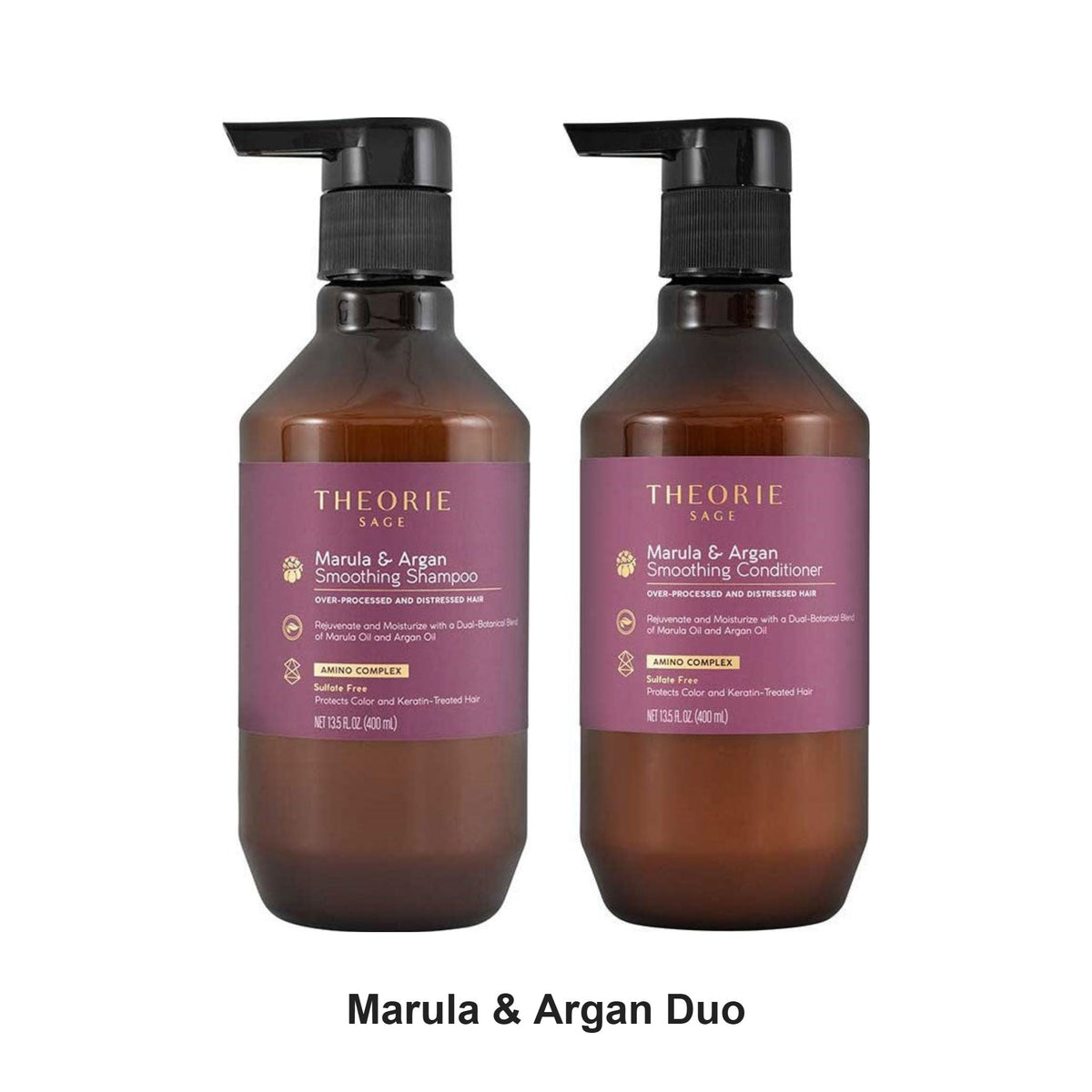 Theorie - Marula & Argan Sulphate Free Shampoo & Conditioner Duo Bundle – bundle contents: Marula & Argan Sulphate Free Shampoo 400ml, Marula & Argan Sulphate Free Conditioner 400ml