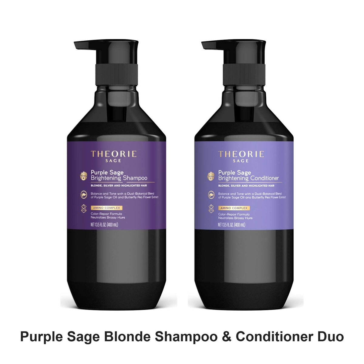 Theorie - Purple Sage Blonde Shampoo & Conditioner Duo Bundle – bundle contents: Purple Sage Blonde Shampoo 400ml, Purple Sage Blonde Conditioner 400ml