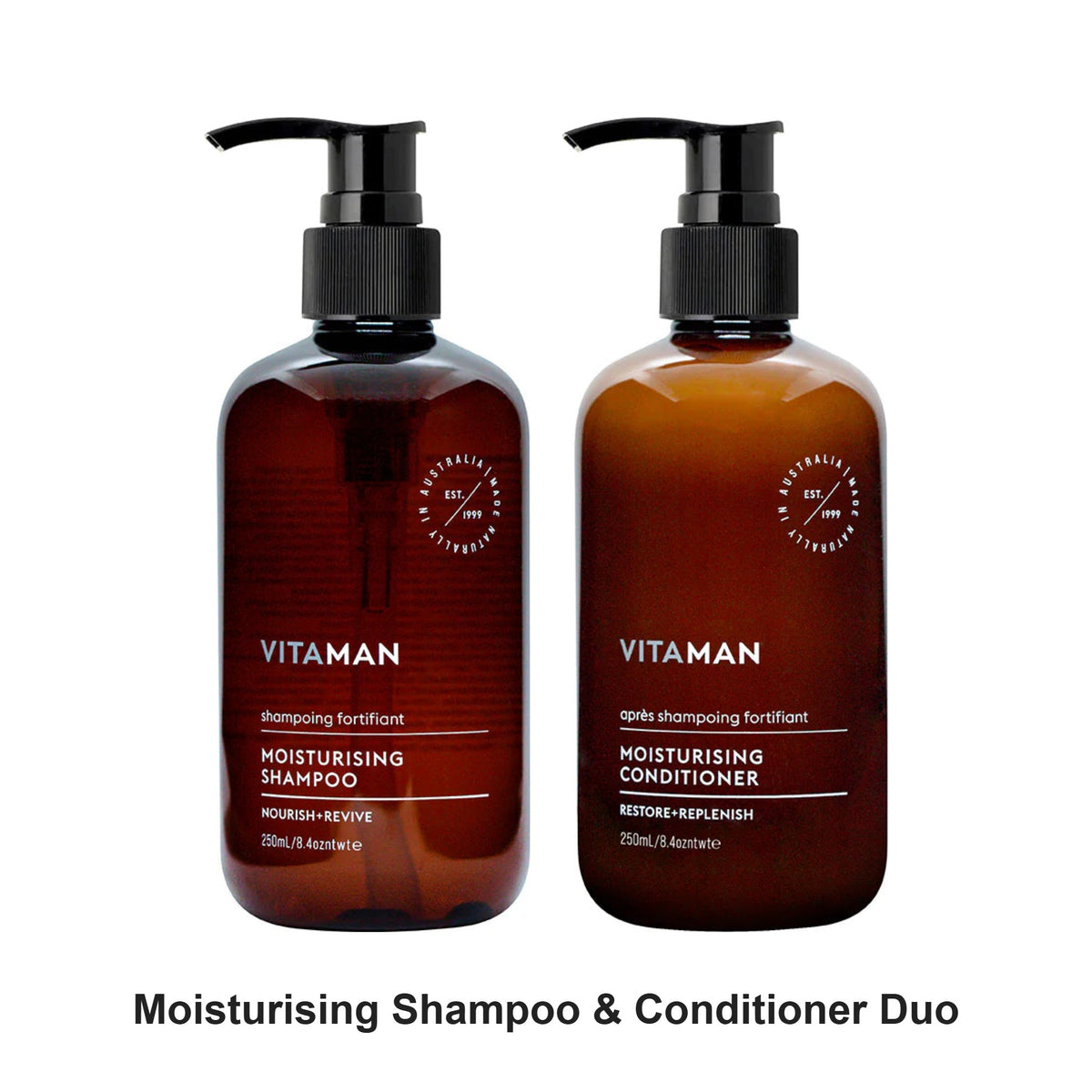 Vitaman - Moisturising Shampoo & Conditioner Duo Bundle – bundle contents: Moisturising Shampoo 250ml, Moisturising Conditioner 250ml