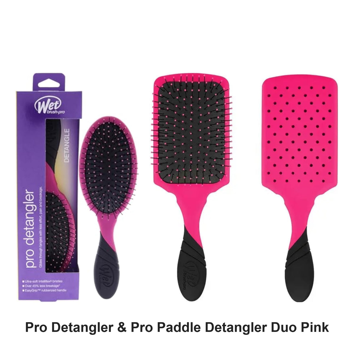 Wet Brush - Pro Detangler & Pro Paddle Detangler Duo Pink Bundle – bundle contents: Pro Detangler Pink, Pro Paddle Detangler Pink
