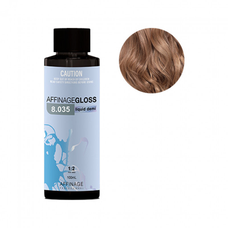 Affinage - Gloss Liquid Demi 8.035 Light Cappuccino Blonde 100ml – product tube/pack