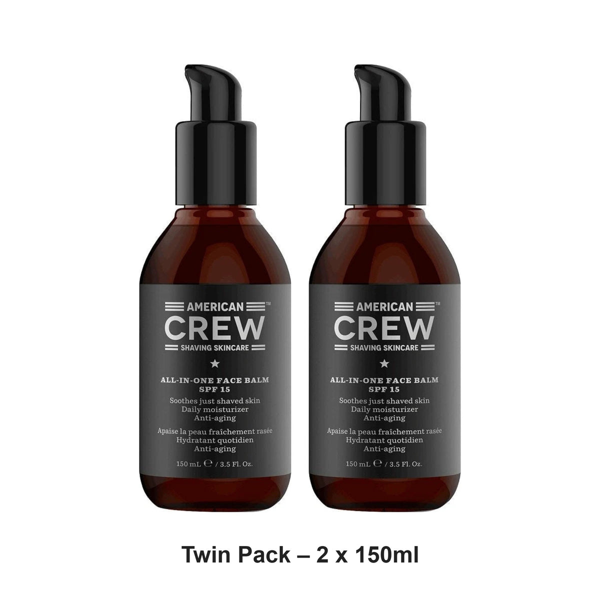 American Crew - All-In-One Face Balm Broad Spectrum SPF 15 – Twin Pack (2 x 150ml) – bundle contents: 2 x American Crew - All-In-One Face Balm Broad Spectrum SPF 15 150ml