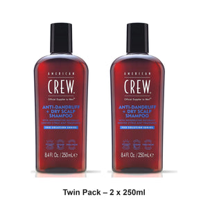 American Crew - Anti-Dandruff + Dry Scalp Shampoo – Twin Pack (2 x 250ml) – bundle contents: 2 x American Crew - Anti-Dandruff + Dry Scalp Shampoo 250ml