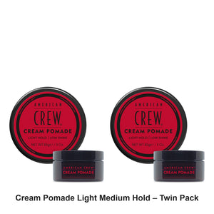 American Crew - Cream Pomade Light Medium Hold – Twin Pack (2 x 85g) – bundle contents: 2 x American Crew - Cream Pomade Light Medium Hold 85g