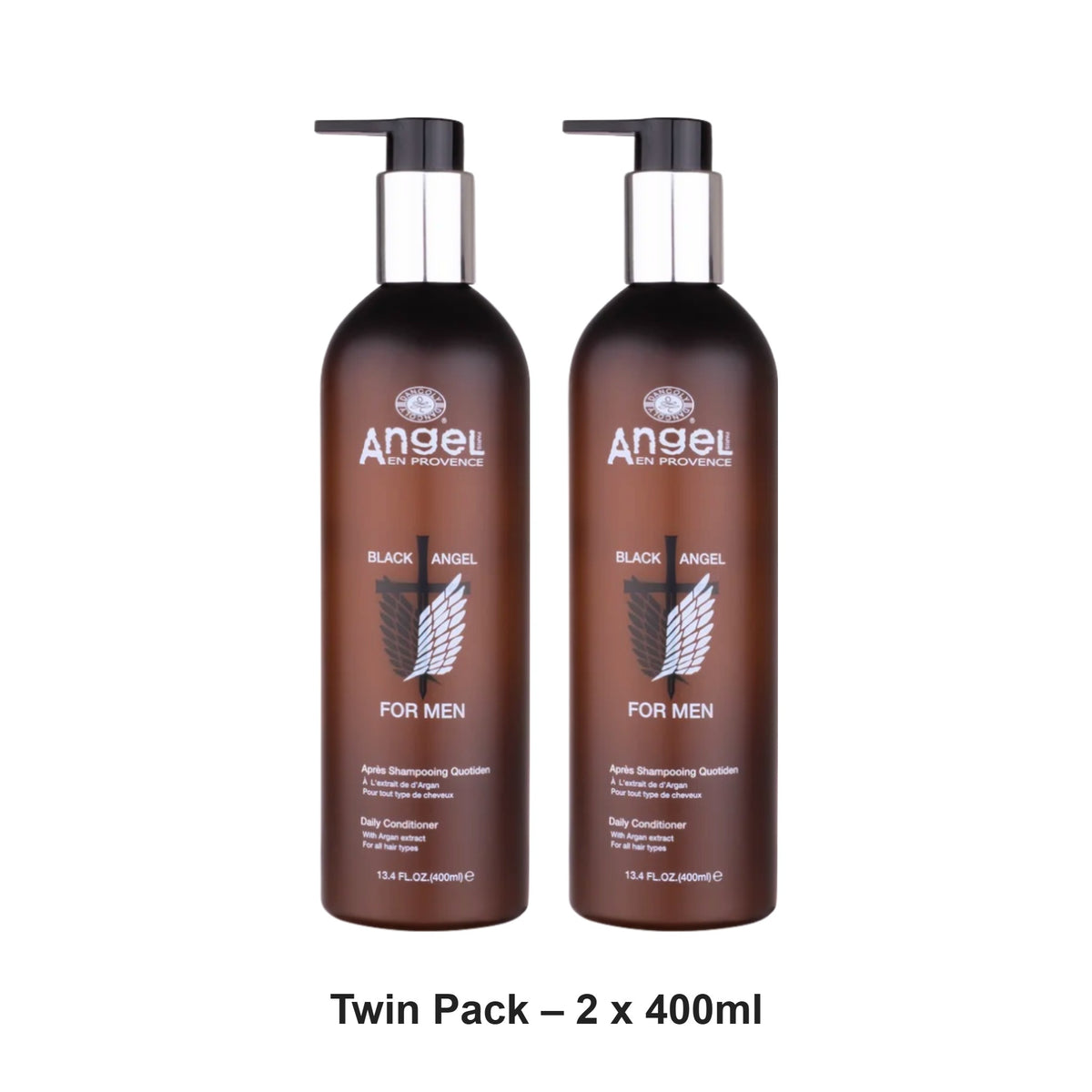 Angel En Provence - Black Angel For Men Daily Conditioner – Twin Pack (2 x 400ml) – bundle contents: 2 x Angel En Provence - Black Angel For Men Daily Conditioner 400ml