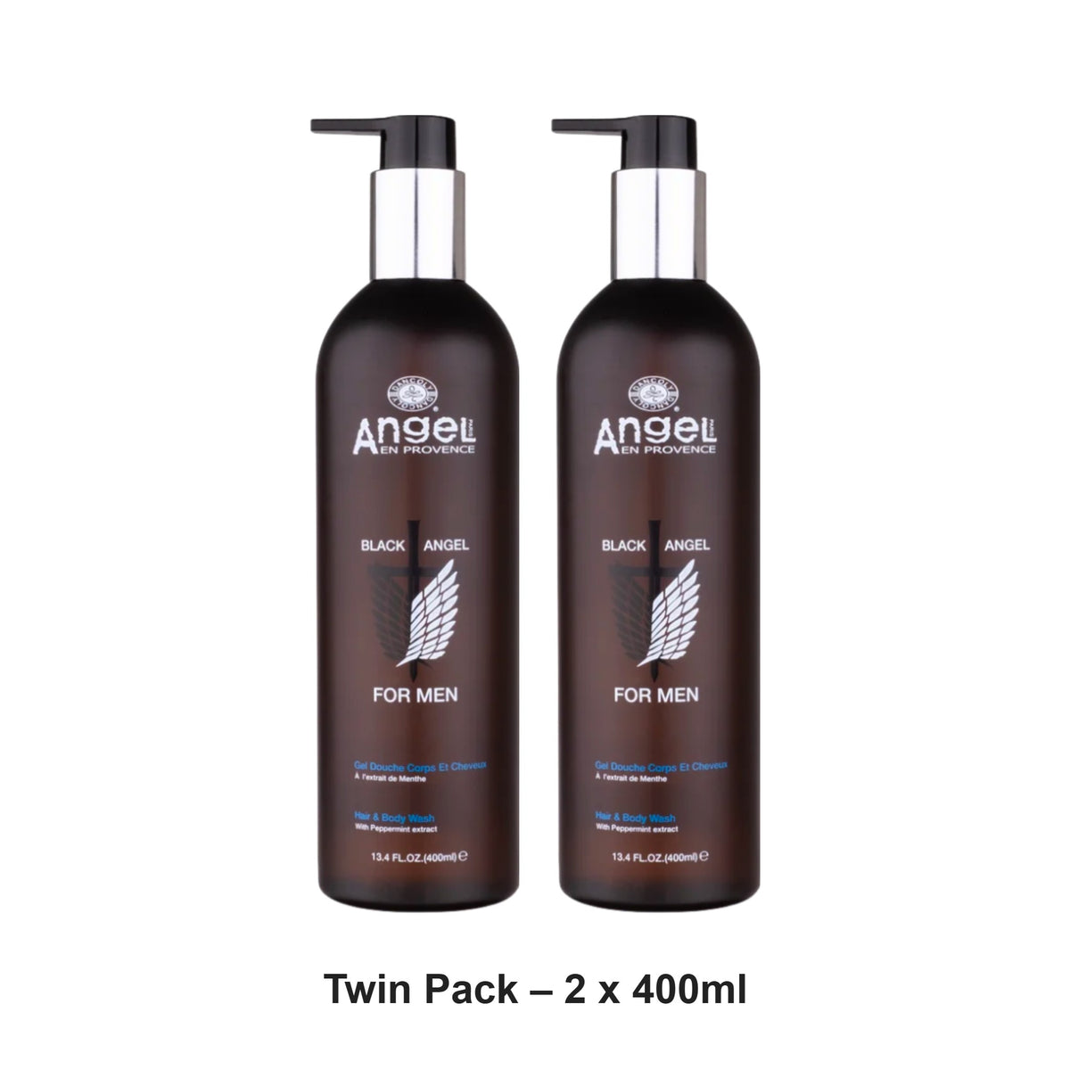 Angel En Provence - Black Angel For Men Hair & Body Wash – Twin Pack (2 x 400ml) – bundle contents: 2 x Angel En Provence - Black Angel For Men Hair & Body Wash 400ml