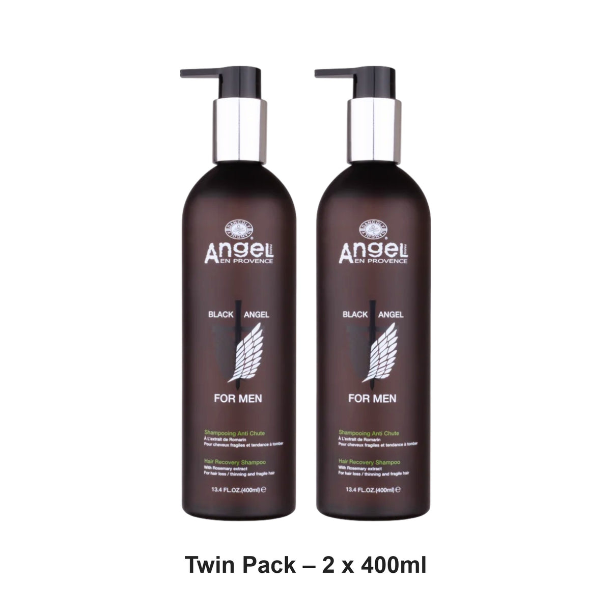 Angel En Provence - Black Angel For Men Hair Recovery Shampoo – Twin Pack (2 x 400ml) – bundle contents: 2 x Angel En Provence - Black Angel For Men Hair Recovery Shampoo 400ml