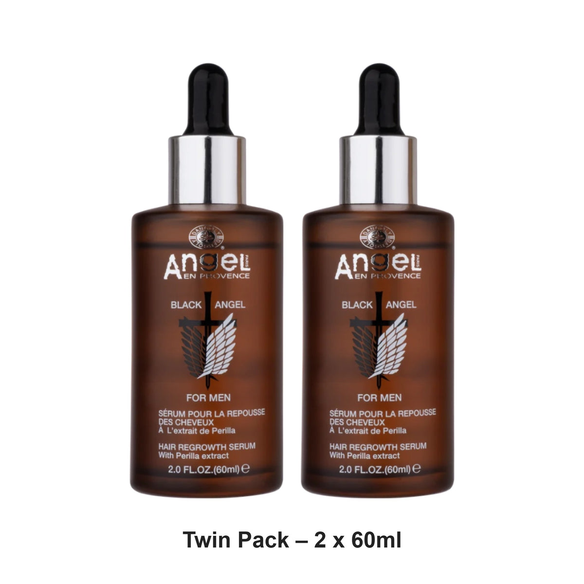 Angel En Provence - Black Angel For Men Hair Regrowth Serum – Twin Pack (2 x 60ml) – bundle contents: 2 x Angel En Provence - Black Angel For Men Hair Regrowth Serum 60ml