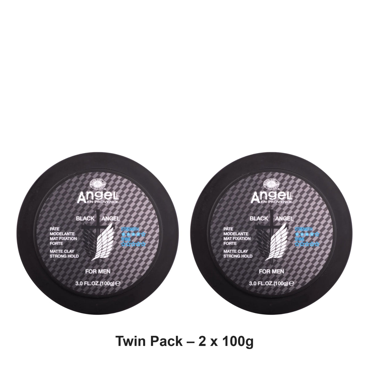 Angel En Provence - Black Angel For Men Matt Clay Strong Hold – Twin Pack (2 x 100g) – bundle contents: 2 x Angel En Provence - Black Angel For Men Matt Clay Strong Hold 100g