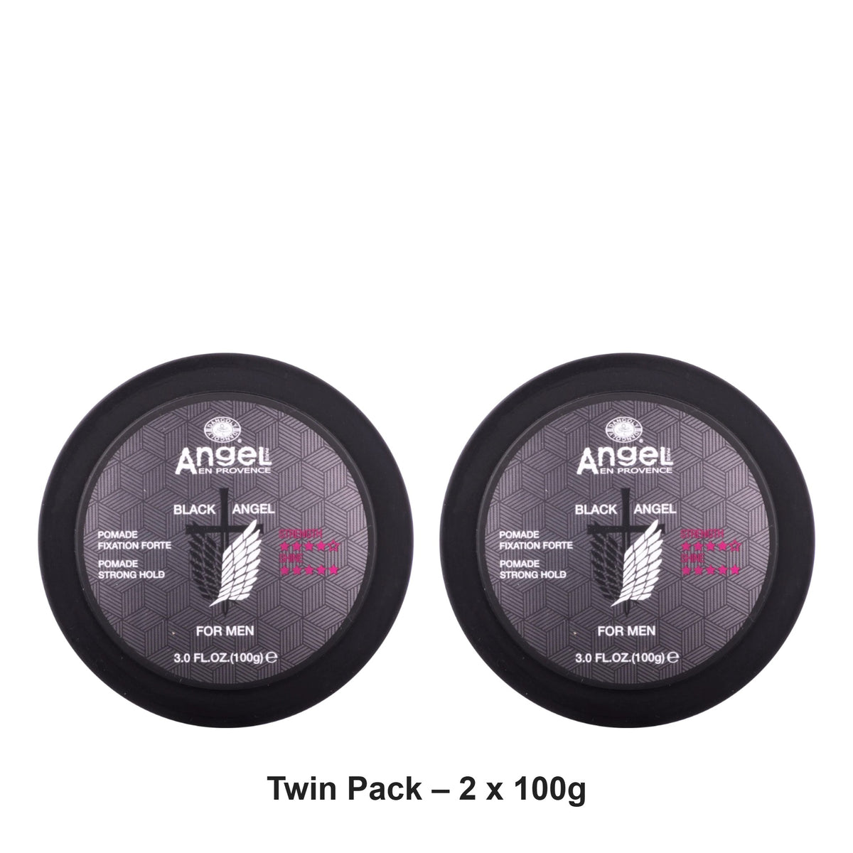 Angel En Provence - Black Angel For Men Pomade Strong Hold – Twin Pack (2 x 100g) – bundle contents: 2 x Angel En Provence - Black Angel For Men Pomade Strong Hold 100g