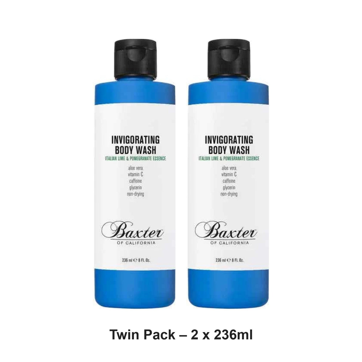 Baxter Of California - Invigorating Body Wash Lime and Pomegranate – Twin Pack (2 x 236ml) – bundle contents: 2 x Baxter Of California - Invigorating Body Wash Lime and Pomegranate 236ml