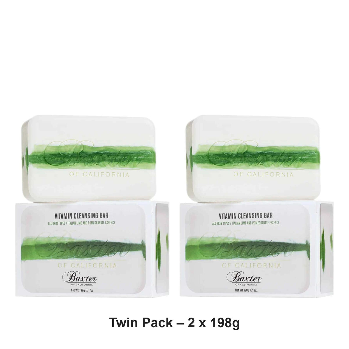 Baxter Of California - Vitamin Cleansing Bar Lime and Pomegranate – Twin Pack (2 x 198g) – bundle contents: 2 x Baxter Of California - Vitamin Cleansing Bar Lime and Pomegranate 198g
