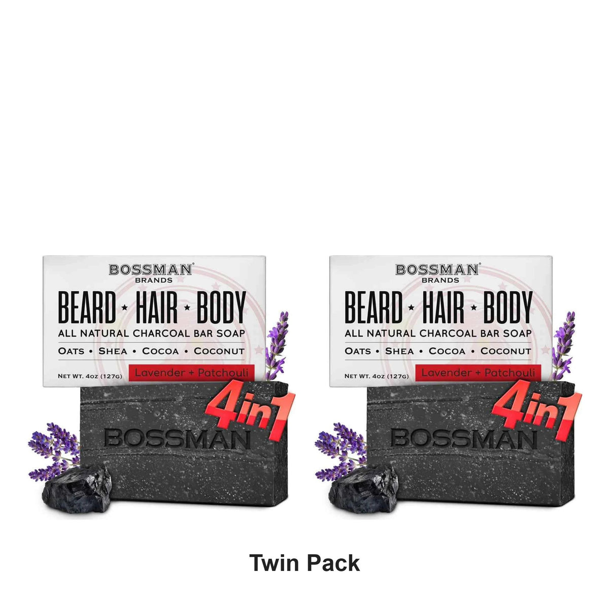 Bossman - Beard, Hair and Body Bar Soap Lavender and Patchouli – Twin Pack – bundle contents: 2 x Bossman - Beard, Hair and Body Bar Soap Lavender and Patchouli