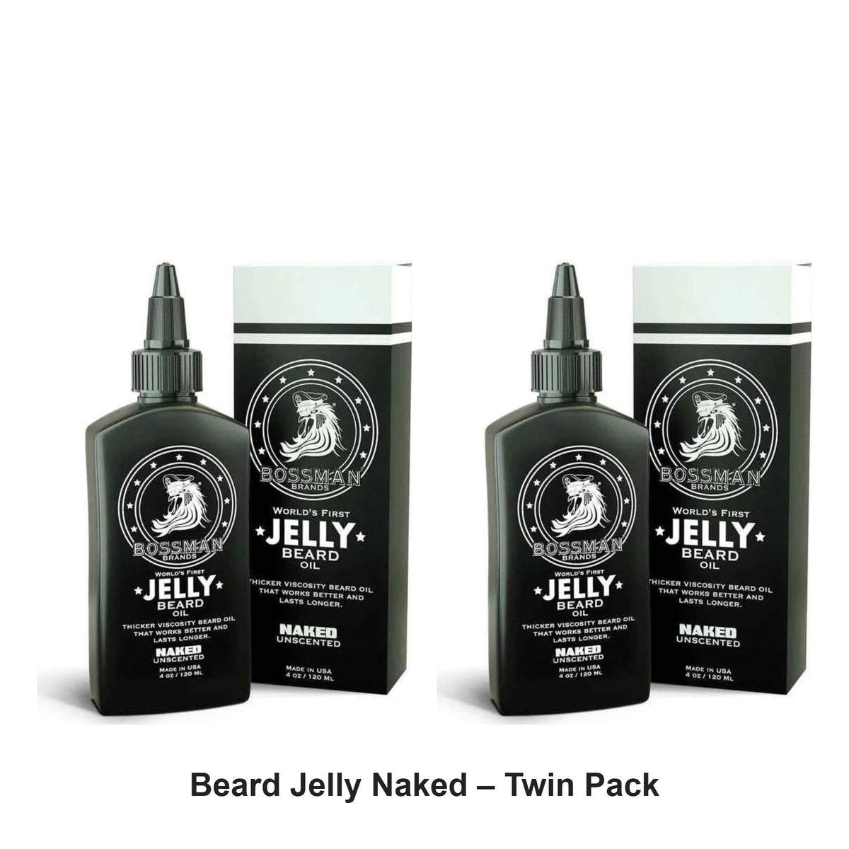 Bossman - Beard Jelly Naked – Twin Pack (2 x 4oz) – bundle contents: 2 x Bossman - Beard Jelly Naked 4oz