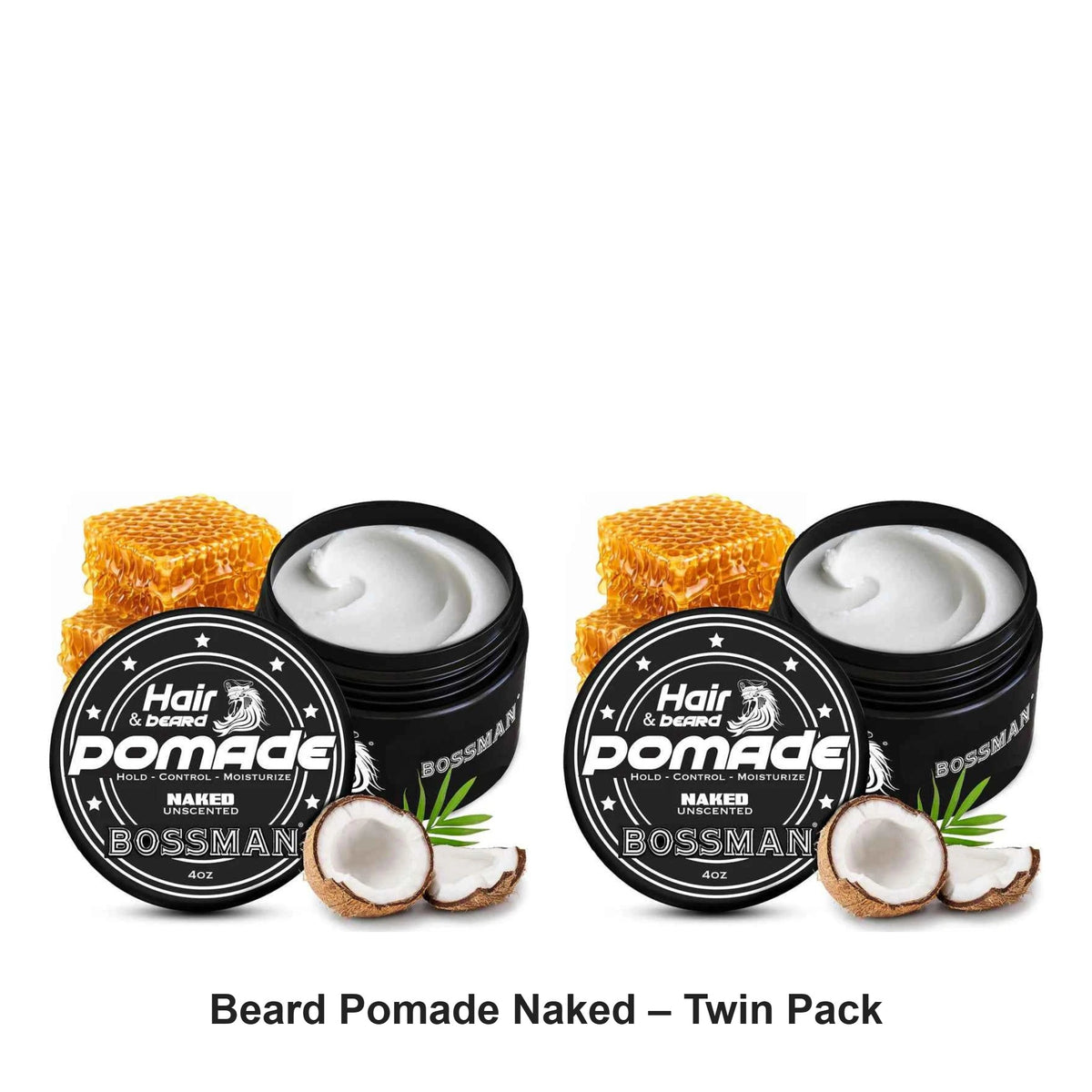Bossman - Beard Pomade Naked – Twin Pack (2 x 4oz) – bundle contents: 2 x Bossman - Beard Pomade Naked 4oz