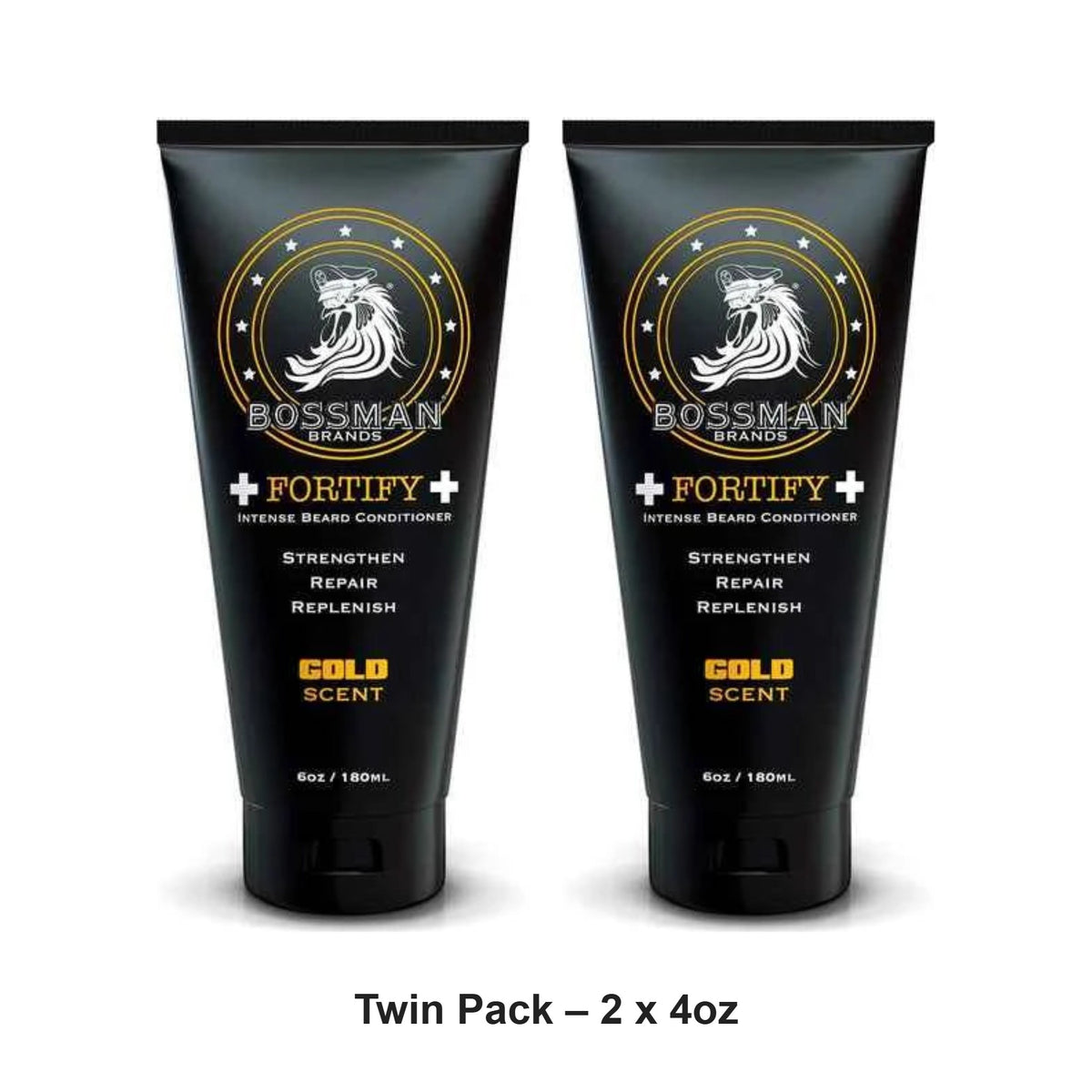 Bossman - Fortify Intense Beard Conditioner Gold – Twin Pack (2 x 4oz) – bundle contents: 2 x Bossman - Fortify Intense Beard Conditioner Gold 4oz