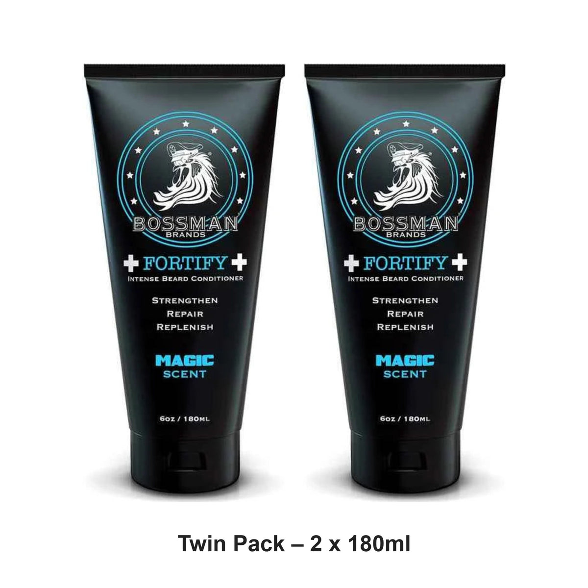 Bossman - Fortify Intense Beard Conditioner Magic Blue – Twin Pack (2 x 180ml) – bundle contents: 2 x Bossman - Fortify Intense Beard Conditioner Magic Blue 180ml