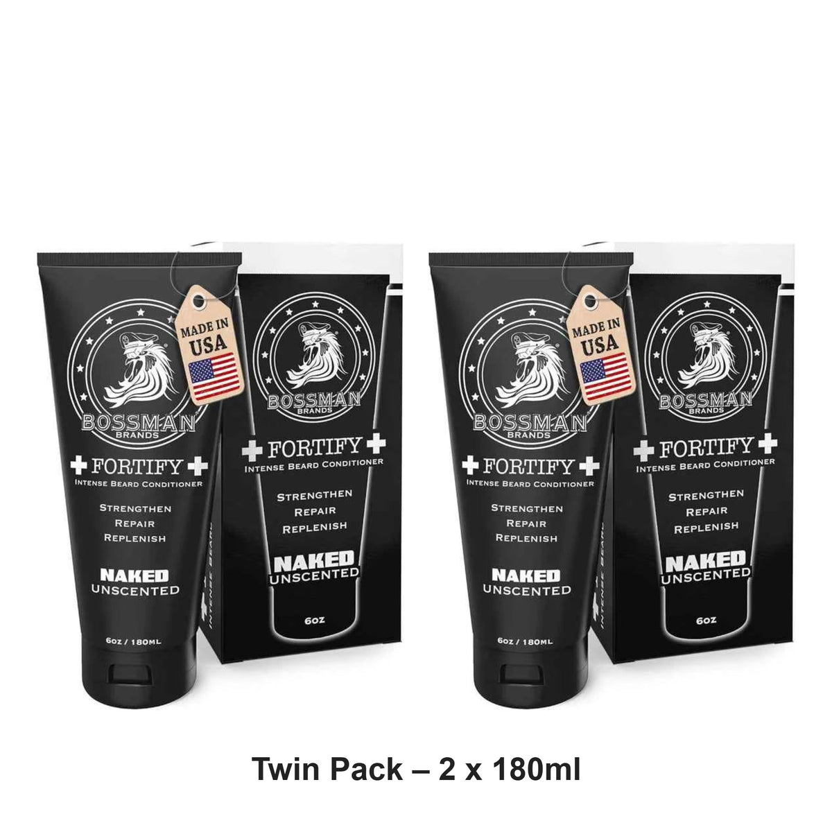 Bossman - Fortify Intense Beard Conditioner Naked – Twin Pack (2 x 180ml) – bundle contents: 2 x Bossman - Fortify Intense Beard Conditioner Naked 180ml
