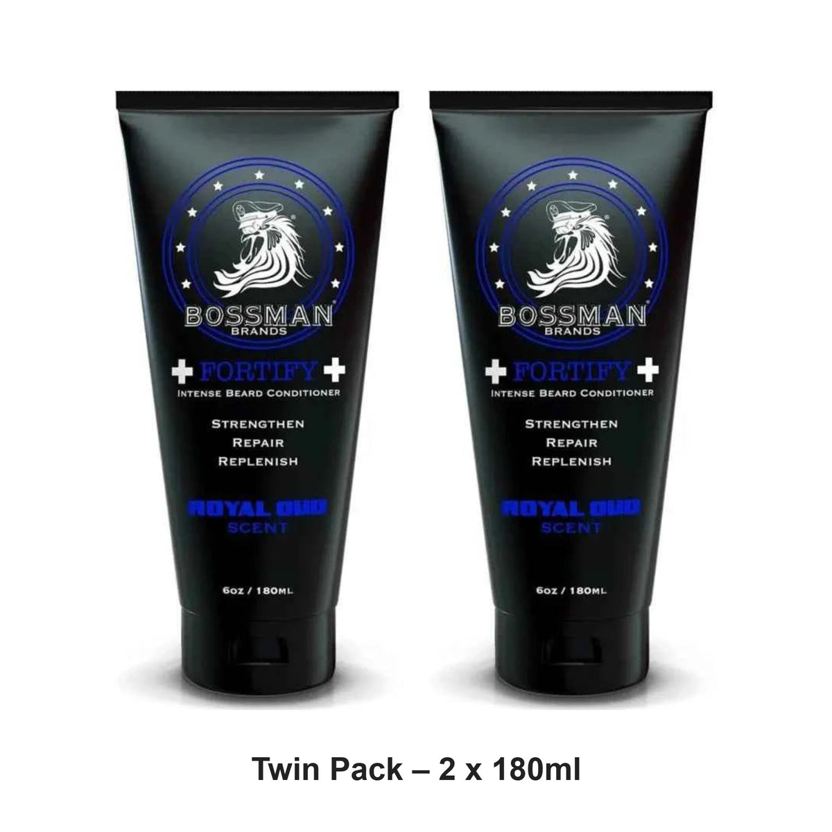 Bossman - Fortify Intense Beard Conditioner Royal Oud – Twin Pack (2 x 180ml) – bundle contents: 2 x Bossman - Fortify Intense Beard Conditioner Royal Oud 180ml