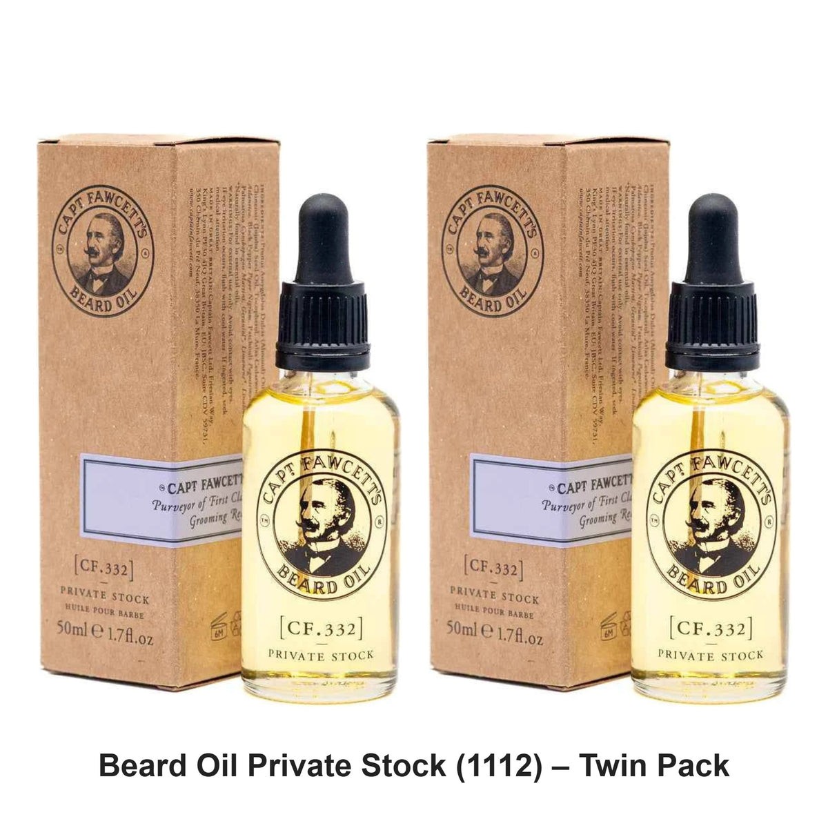 Captain Fawcett - Beard Oil Private Stock (1112) – Twin Pack (2 x 50ml) – bundle contents: 2 x Captain Fawcett - Beard Oil Private Stock (1112) 50ml