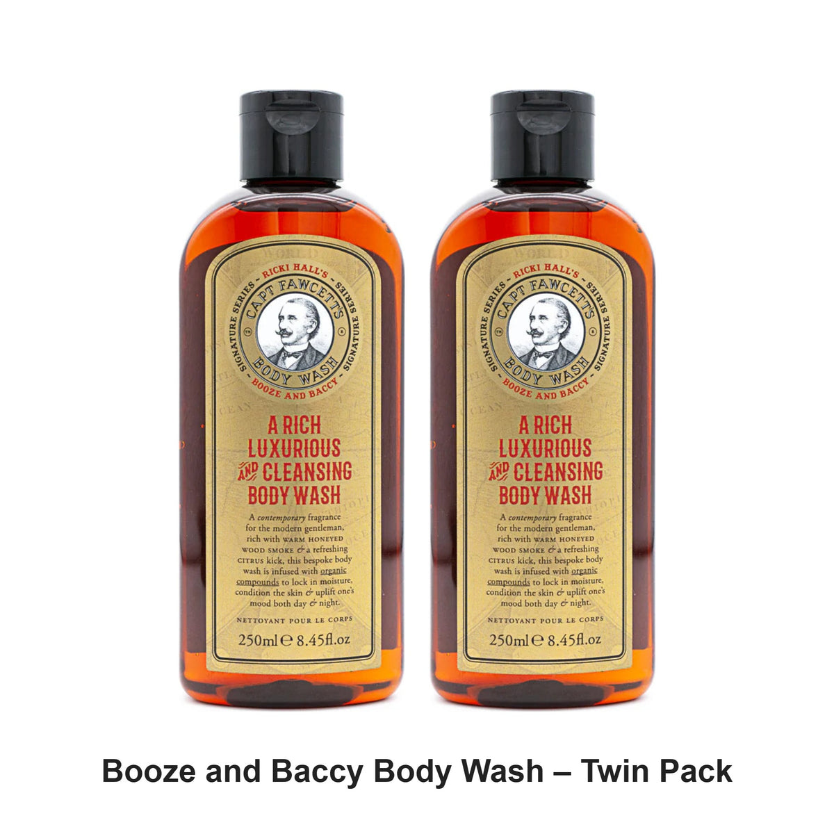 Captain Fawcett - Booze and Baccy Body Wash – Twin Pack (2 x 250ml) – bundle contents: 2 x Captain Fawcett - Booze and Baccy Body Wash 250ml